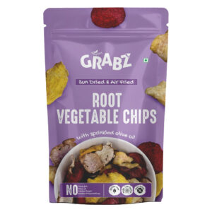 HealthyGrabz Root Vegetable Chips pouch on a plain white background