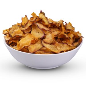 HealthyGrabz sweet potato chips in a white bowl - sun dried air fried sweet potato snack