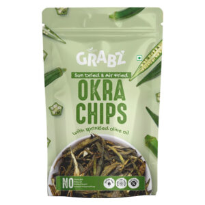 HealthyGrabz Okra Chips pouch on a plain white background