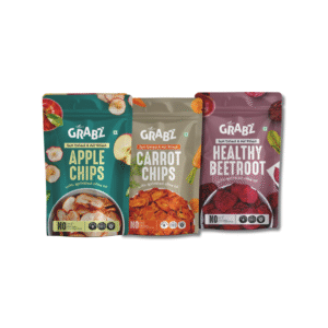 HealthyGrabz Immunity Booster Combo – Pack of 3 x 20g | Carrot, Beetroot & Apple Healthy Chips | Air-Cooked, Zero Preservatives, <0.1% Olive Oil | Guilt-Free Crunchy Snac