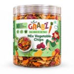 HealthyGrabz Mix Vegetable Chips Jar on a white background.
