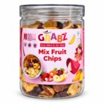 HealthyGrabz Mixed Fruit Chips Jar on a white background.