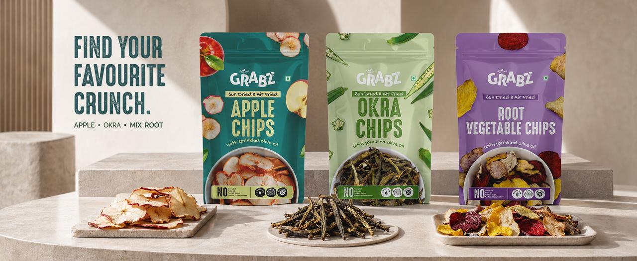 Find your favourite crunch - Grabz Apple, Okra and Root Vegetable Chips