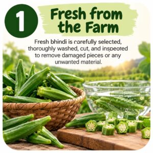 Fresh bhindi (okra) from the farm, washed and cut - step 1 of how HealthyGrabz vegetable chips are made