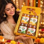 HealthyGrabz Diwali yellow gift bag with 4 jars of chips