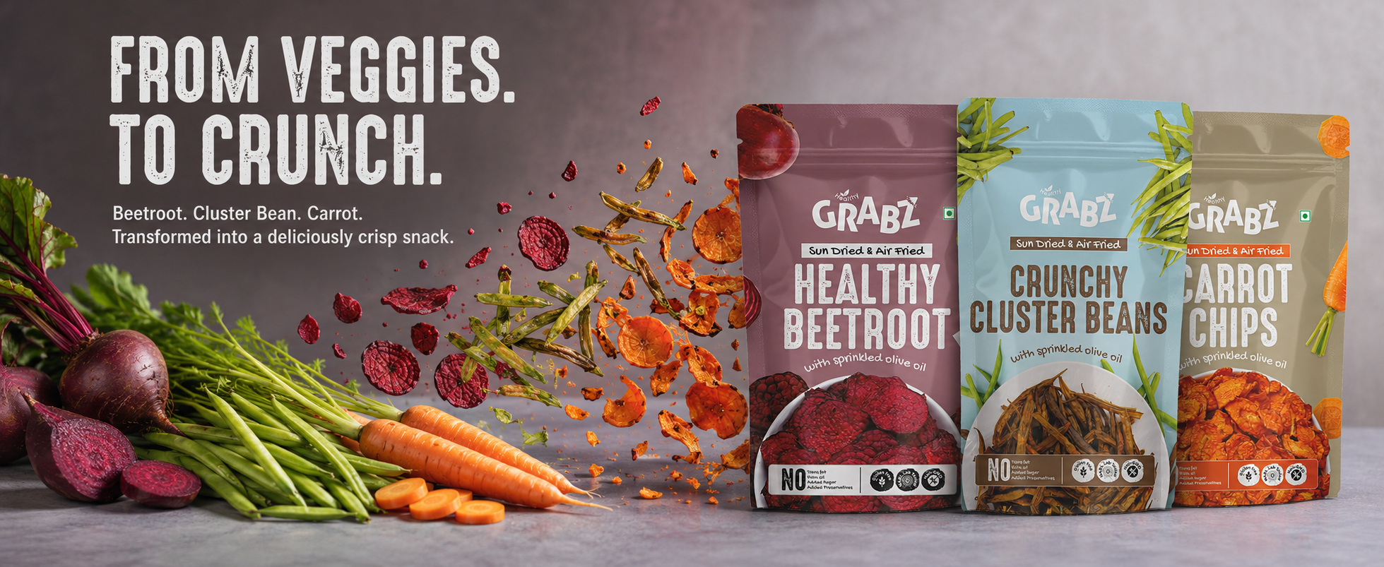 Veggie Chips Combo banner - From Veggies to Crunch, HealthyGrabz air fried vegetable chips