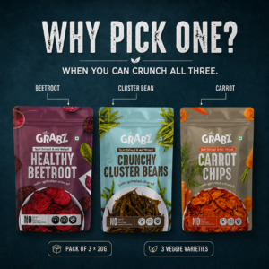 Mix Veg Chips Combo pack of 3 - sun dried air fried beetroot, carrot and cluster bean chips