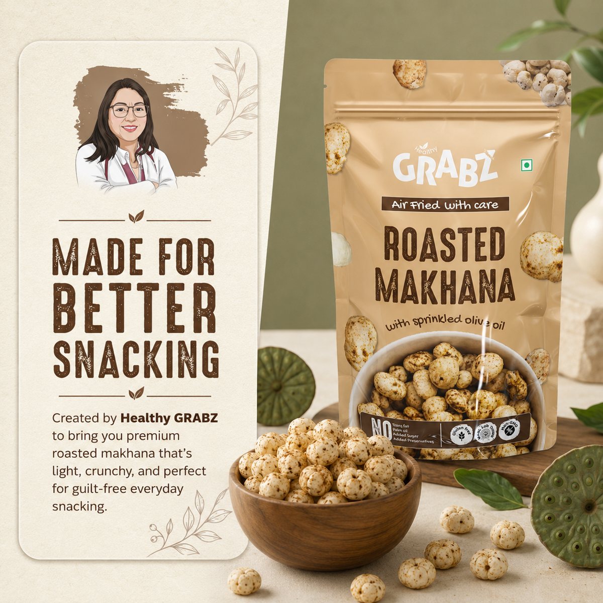 HealthyGrabz makhana in a resealable airtight pouch sealed for freshness