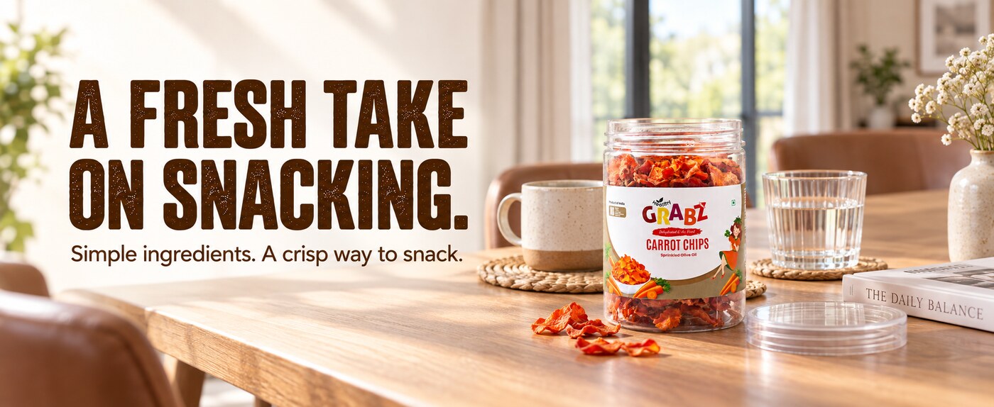 Sun dried air fried carrot chips jar - HealthyGrabz Carrot Chips Jar with real carrots